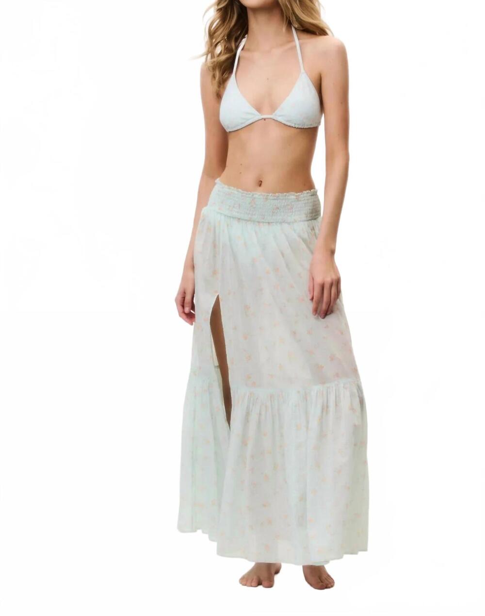 NEW LOVESHACKFANCY umber cotton cover-up skirt in celadon drift
